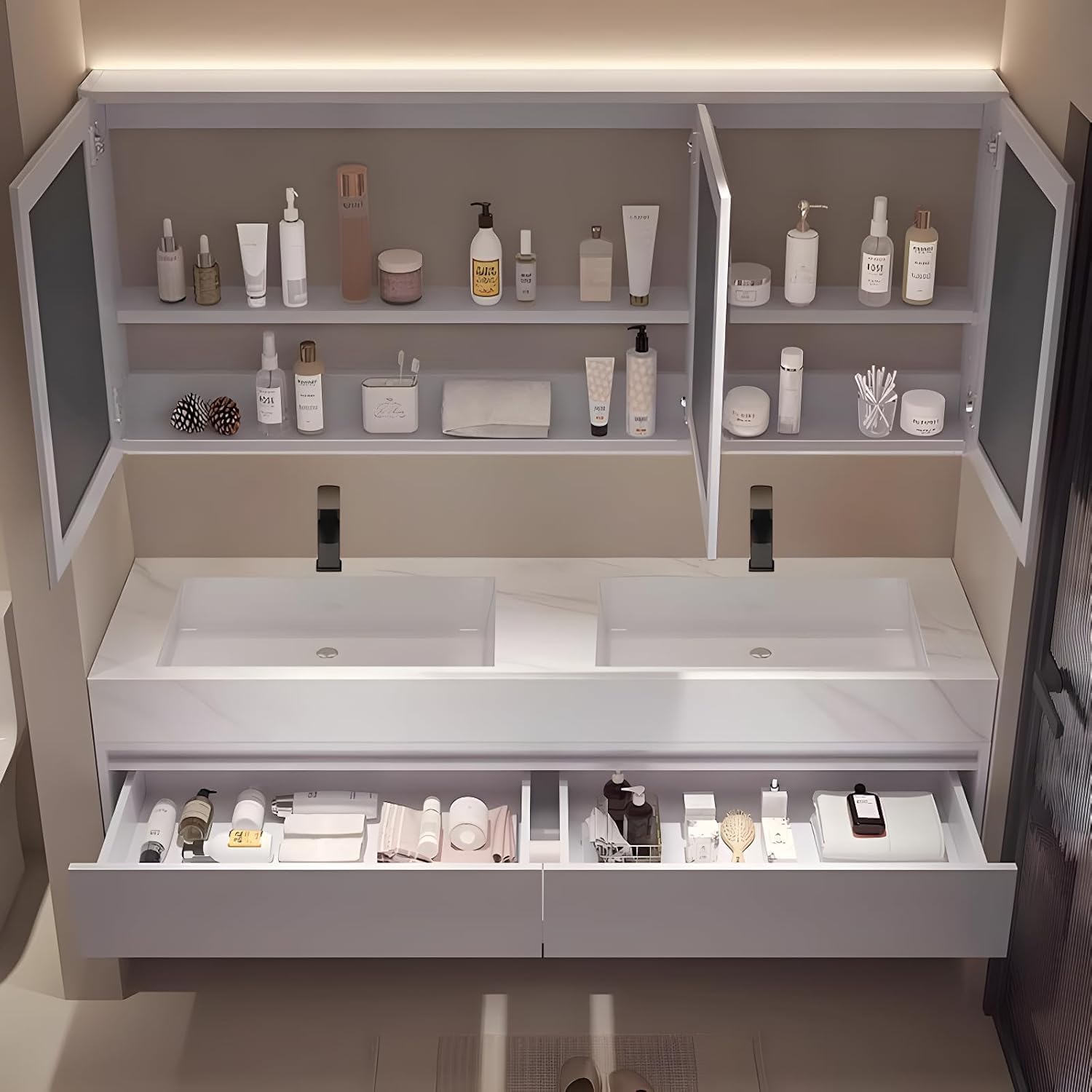 Step-by-step setup guide for PONLTTEY double sink vanity review