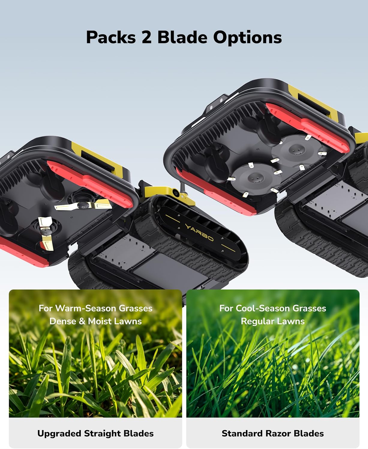YARBO robot lawn mower review — design and build quality detail showing track system and cutting deck