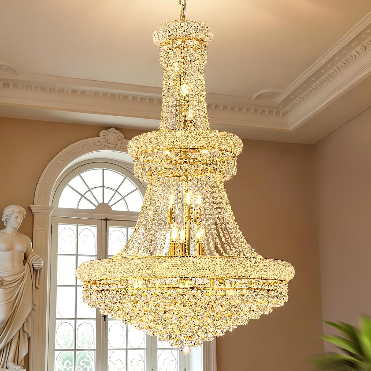 With Light Forward chandelier review,27-lights high ceiling chandelier review,modern gold crystal chandelier review pros cons,large foyer chandelier review verdict,With Light Forward chandelier review honest opinion,gold crystal chandelier review worth buying unboxing — what comes in the box