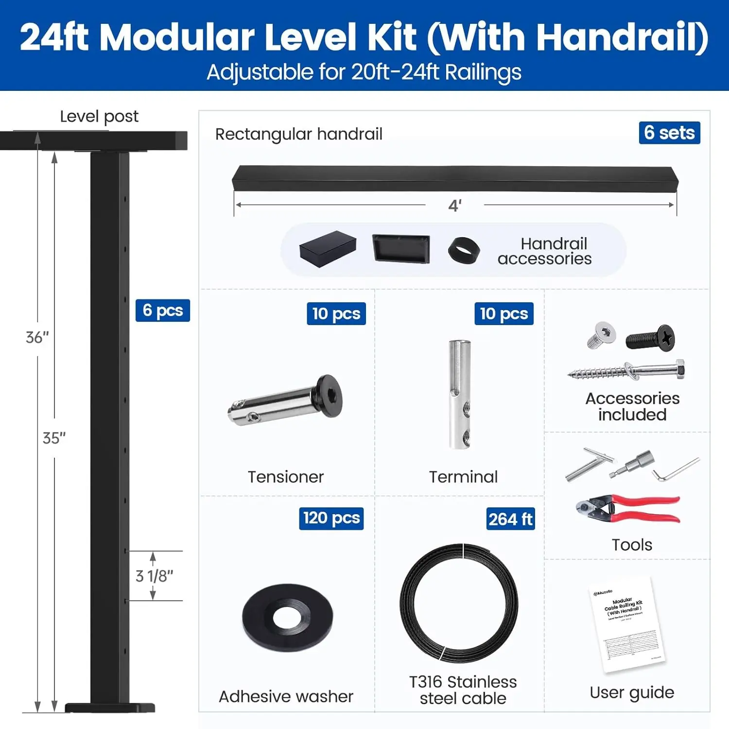 Muzata Cable Railing Kit Review: Pros & Cons 2 Muzata cable railing kit review key features examined up close — swageless tensioners, corner post, and black powder-coated finish